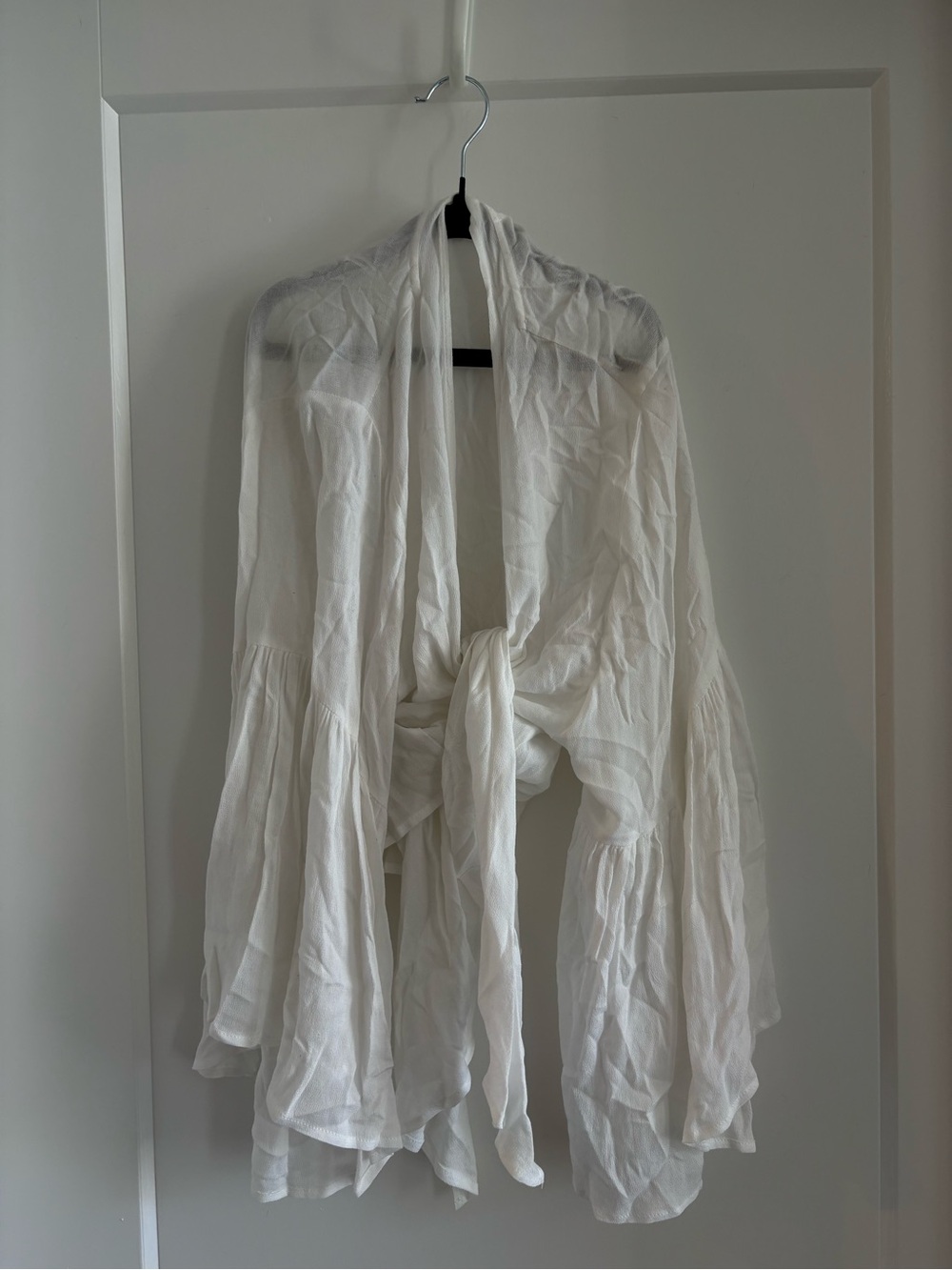 12th Tribe White Gauzy Tie-Front Bell Sleeve Top